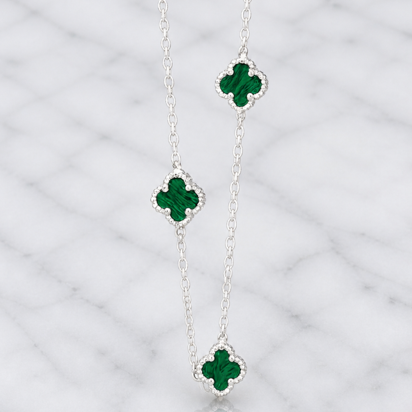 Pulsera Trébol Verde en Plata Italiana 925 Estilo Van Cleef