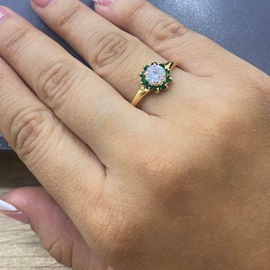 Anillo Flor Verde en Oro 18K