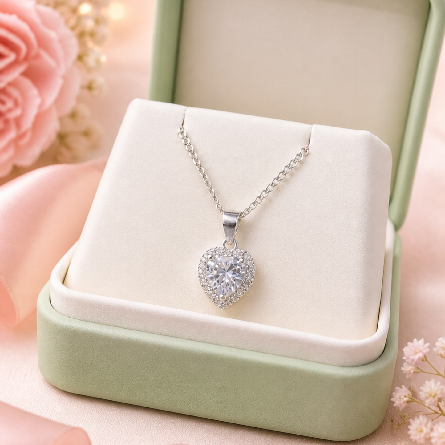 Cadena + Dije Corazón con Zirconia en Plata Ley 925