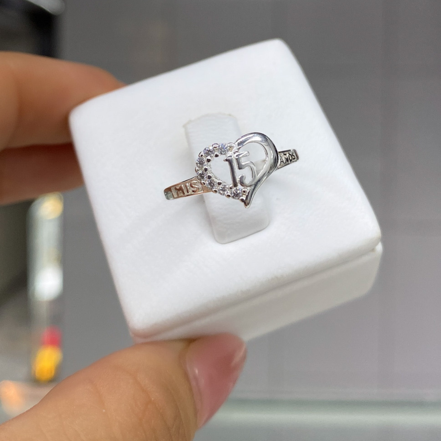 Anillo Quinceañera Corazón Plata