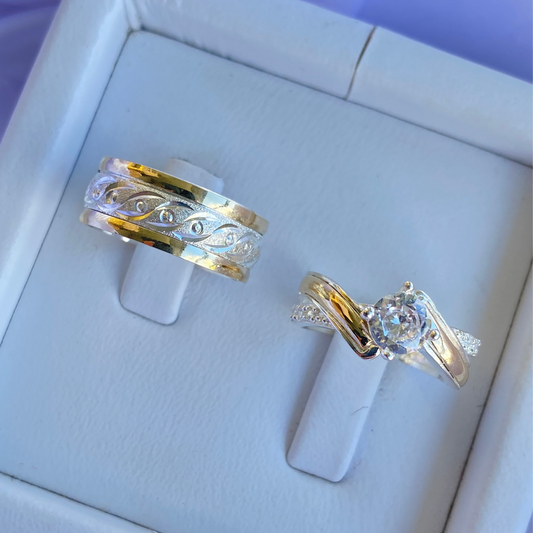 Set de Argolla y Anillo en Plata Ley 925 con Enchape en Oro – Grabado y Estuche Incluidos