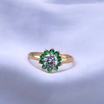 Anillo Flor Verde en Oro 18K