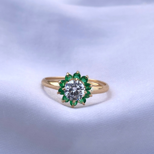 Anillo Flor Verde en Oro 18K
