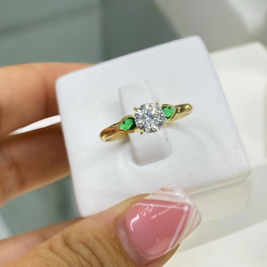 Anillo Circon Verde de Oro 18K