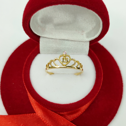 Anillo con corona y circon en oro 18K – Realeza y brillo