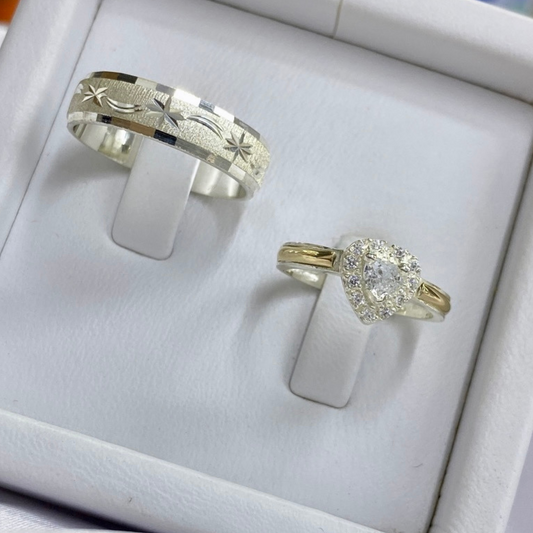 Set de Argolla y Anillo en Plata Ley 925 con Enchape en Oro – Grabado y Estuche Incluidos