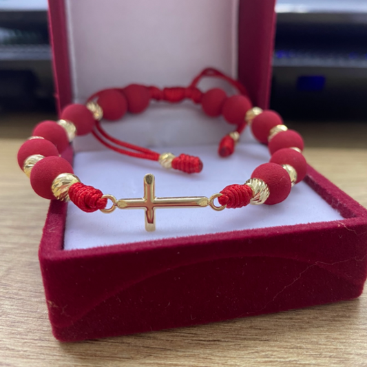 Pulsera de Cruz en Oro 18K con balines y neoprenos  – Estilo moderno y vibrante