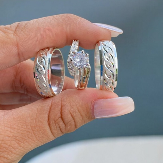 Trío de Argollas Plata Ley 925 con Grabado – Edición Especial
