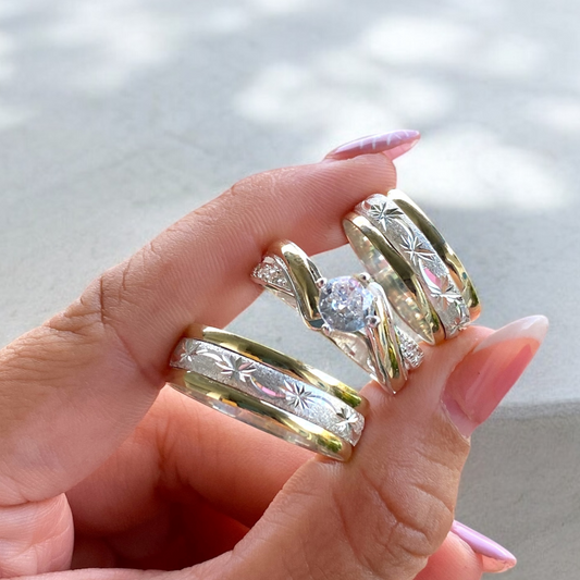 Trío de Argollas Plata y Enchapé de Oro Ley 925 con Grabado – Edición Especial