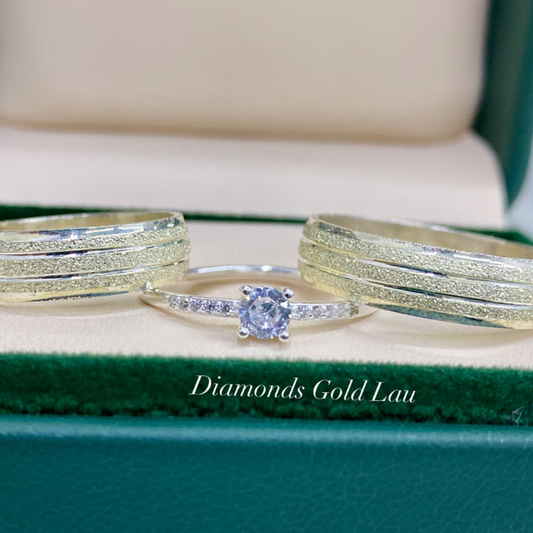 Trío de Argollas Diamantadas Plata Ley 925 con Grabado – Edición Especial