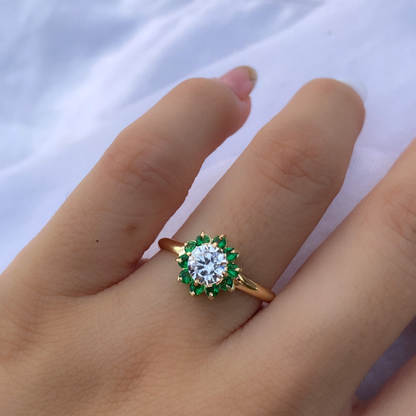 Anillo Flor Verde en Oro 18K