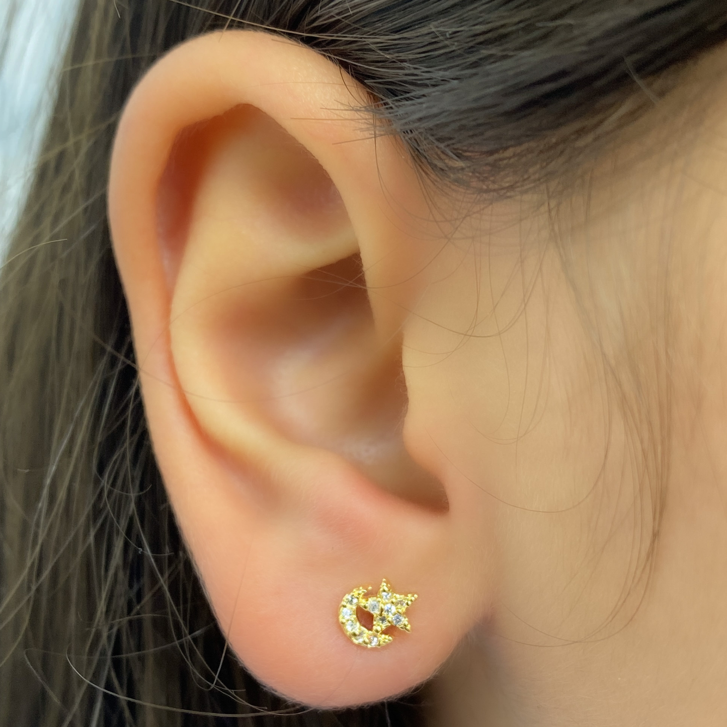 Aretes Luna y Estrella - Oro 18K