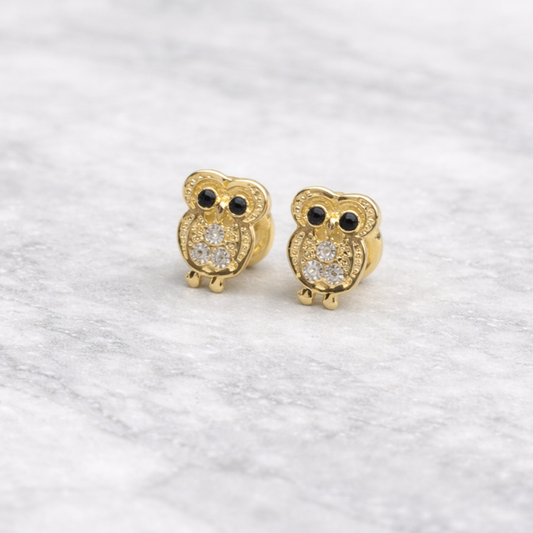 Aretes Búho - Oro 18K 0,94 gr