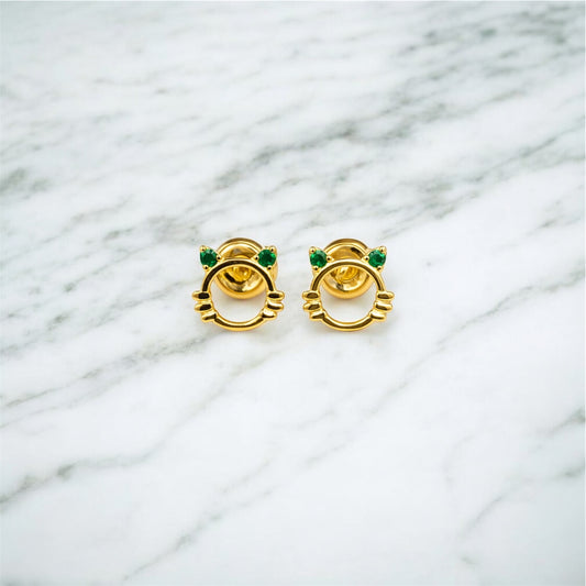 Aretes Carita de Gato - Oro 18K 0.76 gr