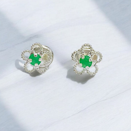 Aretes de Esmeralda en Plata 925 – Diseño Floral Exclusivo